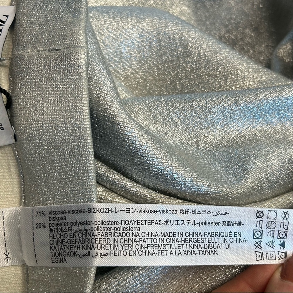 ZARA KNIT METALLIC FOIL SILVER WIDE LEG TROUSERS PANTS BNWT Sz M Bloggers Fave - Picture 11 of 17